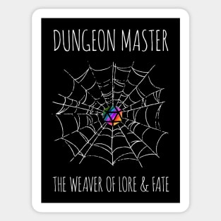 Dungeon Master the Weaver of Lore & Fate - rainbow & white - LGBTQ+ ttrpg dice Sticker